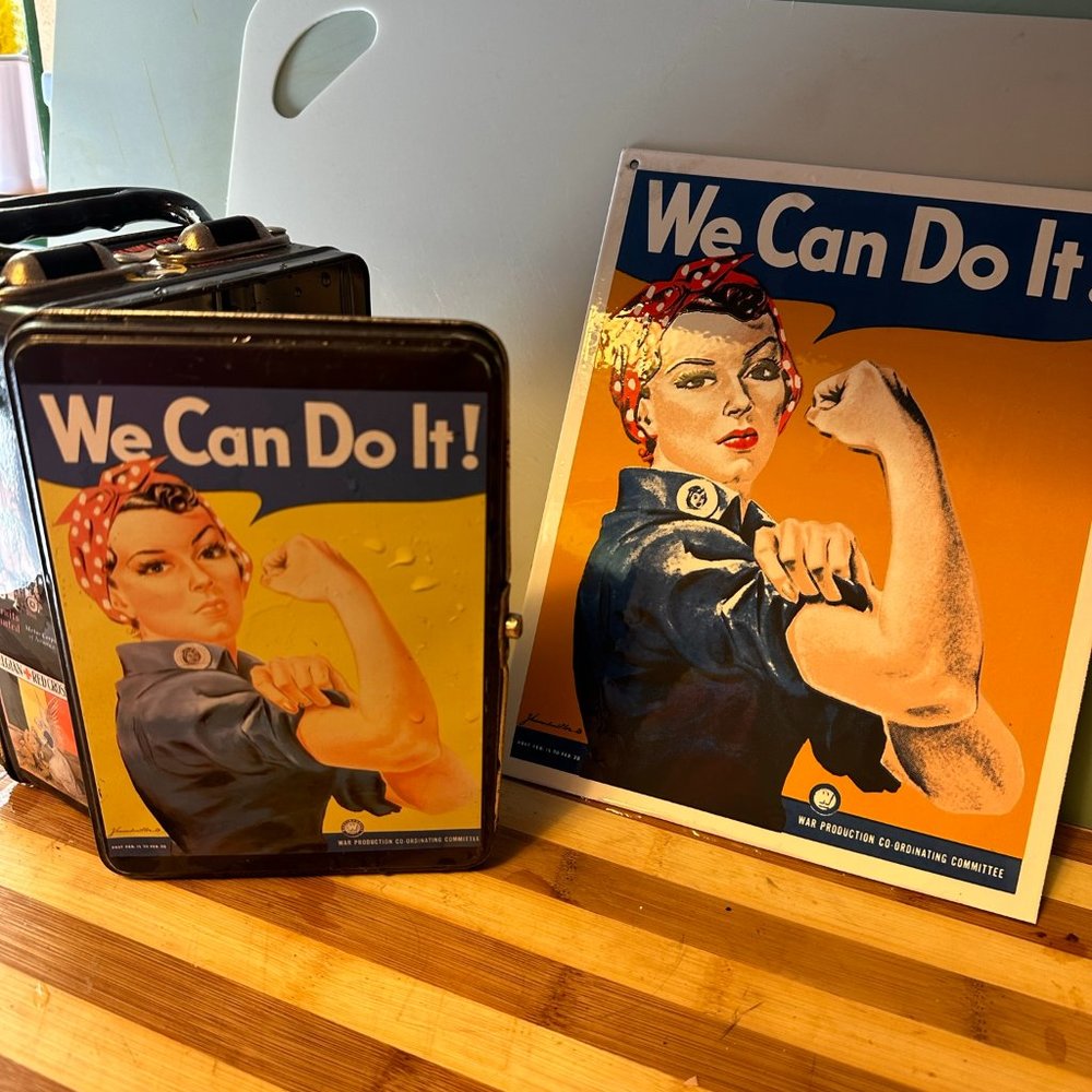 We Can Do It Rosy Lunchbox and Metal Sign